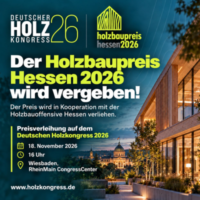 Verleihung Holzbaupreis Hessen 2026 Ankündigung der Verleihung des Holzbaupreises Hessens 2026