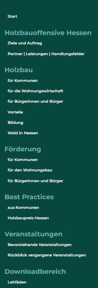 Ober- und Unterthemen der Website